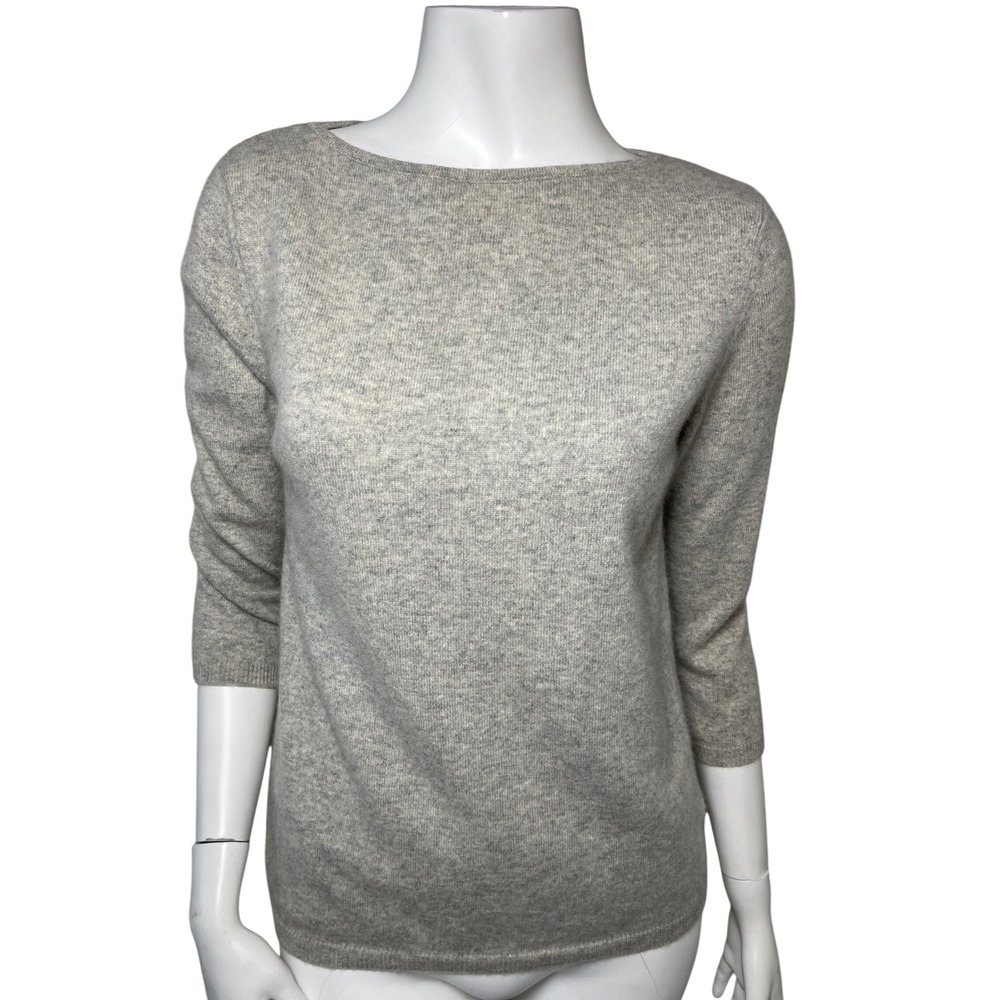 Lauren Ralph Lauren Grey 100% Cashmere Boat Neck 3/4 Sleeve Sweater Large